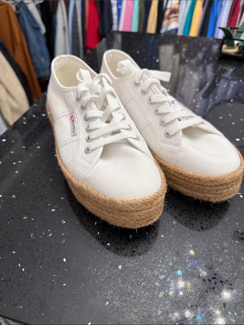 Superga White Canvas Espadrille-Style Platform Sneakers